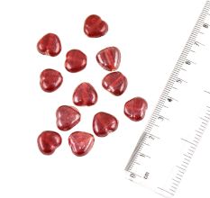 Cherry Red Heart Shaped Loose Glass Beads For Jewelry Making (12 in Pack)