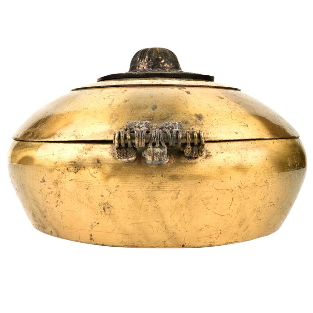 Golden Round Decorative Brass Box with Peacock Lid