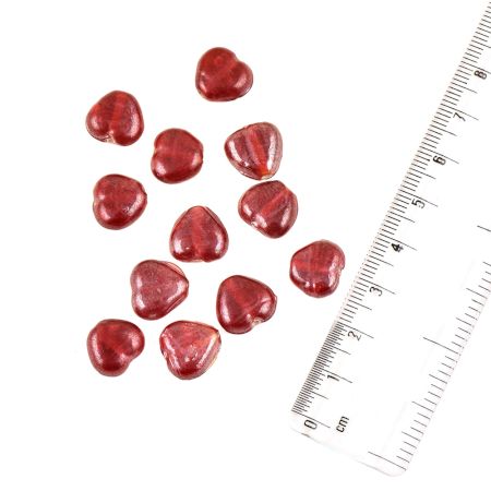 Cherry Red Heart Shaped Loose Glass Beads For Jewelry Making (12 in Pack)