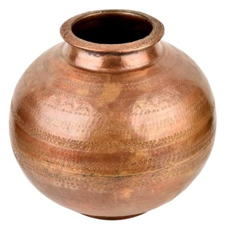 Simple Engraved Brass Bulbous Copper Finish Holy Water Pot