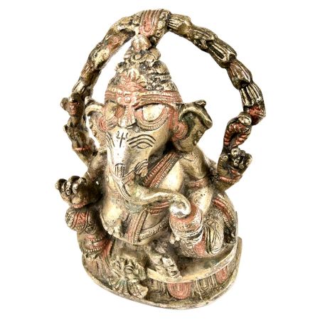 Handmade Siddhi Ganesha Brass Statue Highlighted With Orange Color