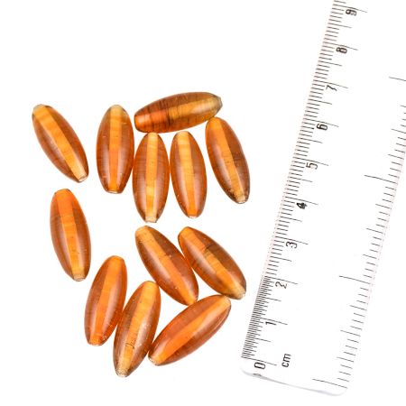 Transparent Orange Pattern Rice Grain Big Oval Shape Loose Glass Jewelry Making Beads (12 in Pack)