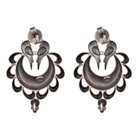 92.5 Sterling Silver Earrings Peacock Crescent Moon Ethnic Stud Earrings