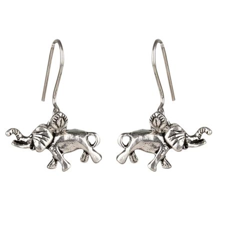 92.5 Sterling Silver Earrings Elephant With Trunk Up Hook Silver Earring Online
