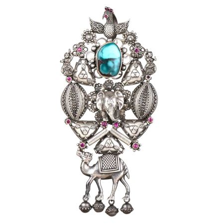 92.2 Sterling Silver Pendants Classic Necklace with Goddess And Animal Motif Turquoise Stone