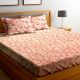 Light Orange Floral Motifs 104 TC Cotton 1 Queen Bedsheet With 2  Pillow Covers