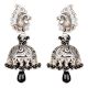 Sterling 92.5 Pure Silver Designer Earrings Jhumkies With Black Beads and Bird Stud