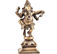 Lord Ganesha Figurine Brass Finely Engraved Dancing