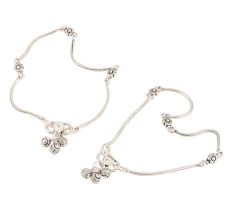 925 Sterling Silver Anklets Oxidized Floral Beads Silver Drums Ends