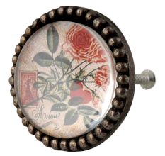 Amour Rose Inside Carte Postale Round Iron Glass Knobs