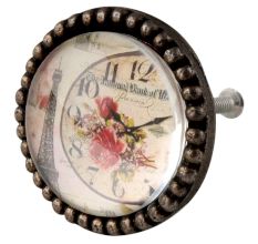 Paris Tower Watch Inside Carte Postale Round Iron Glass Knobs