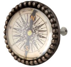 Vintage Compass Inside Round Iron Glass Dresser Knob