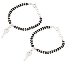 92.5 Sterling Silver Bracelet Black Bead Key Charms Nazariya Anklet for Kids
