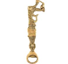 Brass Bottle Opener With Abstract Tiger And Floral Pattern