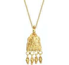 18 Karat Gold Pendant Temple Floral Design With Gold Hangings