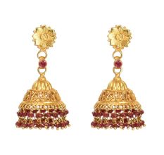 18 Karat Gold Jhumka Earrings Pink Tourmaline Earrings