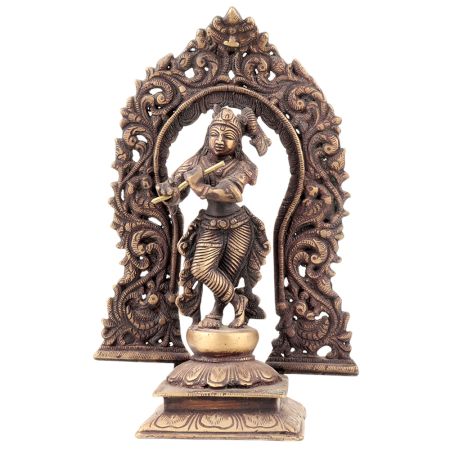 Standing Krishna Statue With Floral Prabhavali