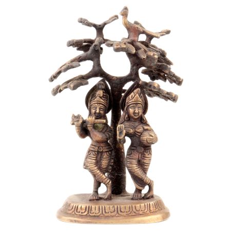 Brass Krishna Playing Flute  And  Radha Carrying Water Pot Under Kadamba Tree