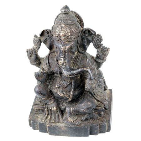Brass Handmade Lord Ganesha Seated On A Raised Lotus Seat