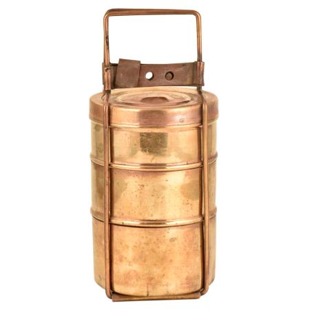 Old Rare 3 Tier Brass Food Box Tiffin Box With Lock System