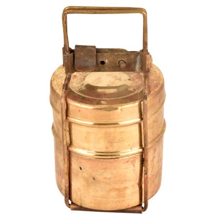 Solid Brass Two Tiered Tiffin BoxÂ With Lock System