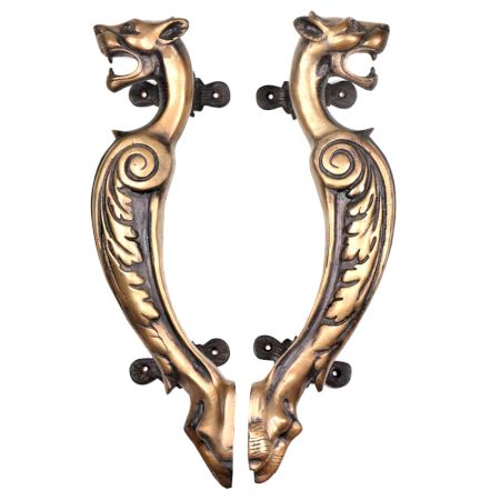 Elaborate Design Brass Tiger Door Handle Rustic Door Pull In Pair