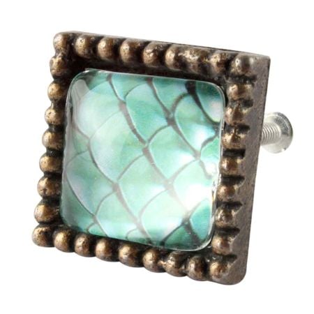 Sea Green Inside Pattern Square Iron Glass Dresser knob