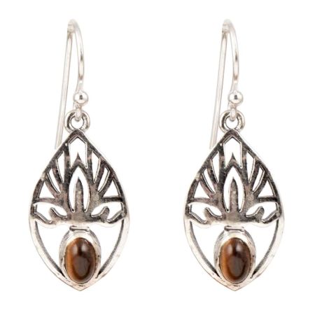 92.5 Sterling Silver Earrings With Tiger Eye Stone Small Fancy Danglers