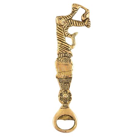 Brass Bottle Opener With Abstract Tiger And Floral Pattern