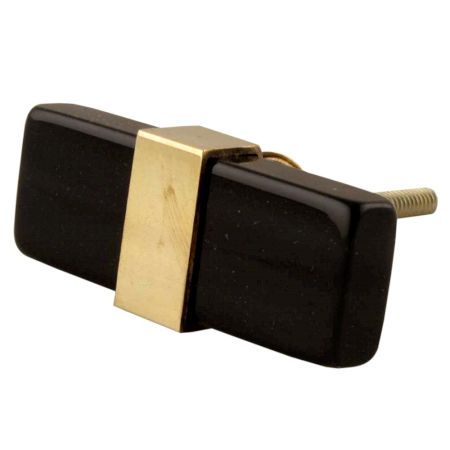 Black Resin And Brass Flat Cabinet Knob