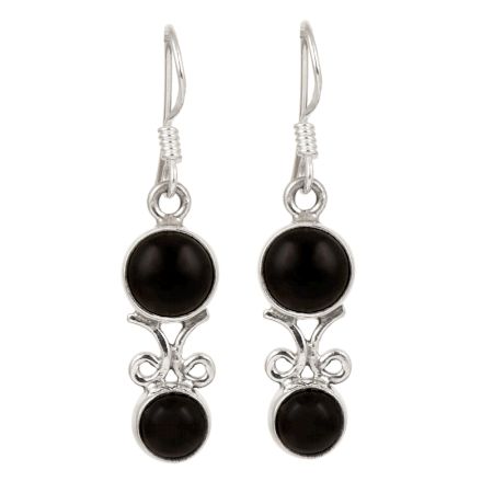 92.5 Sterling Silver Earrings Black Onyx Stone Drop Earrings