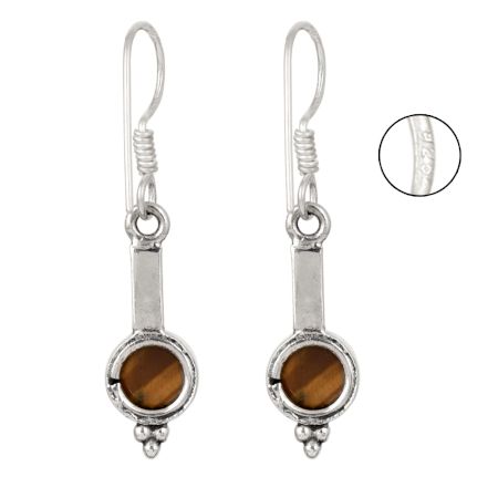 92.5 Pure Sterling Silver Earrings Ball Design Tiger Eye Stone Dangler Hook Earring