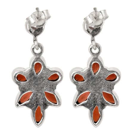 Sterling Silver Earrings Garnet Handcrafted Floral Dangle Earrings