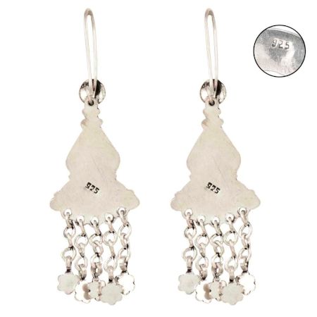 92.5  Sterling Silver Earrings Pink Tourmaline Long Dangle Earrings