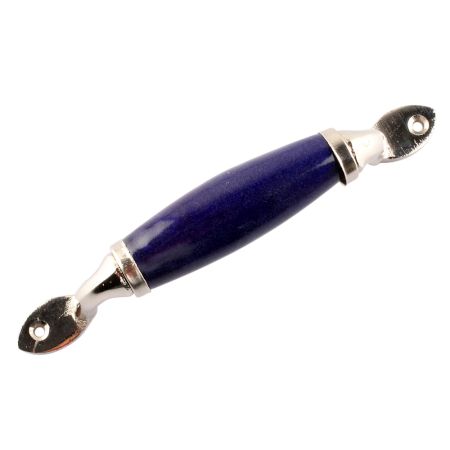 Navy Blue Small Ceramic Silver Door Handles