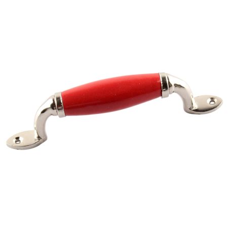 Red Small Ceramic Silver Door Handles