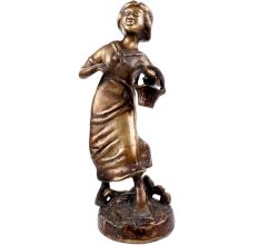 Brass English Statue Young Girl With Flower Basket