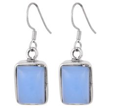 92.5 Sterling Silver Earrings Square Framed Quartz Sky Blue Earrings