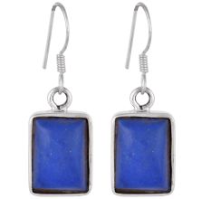 92.5 Sterling Silver Earrings Square Lapis Lazuli Hook Earrings