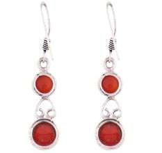 92.5 Sterling Silver Earrings Red Onyx Dangle Earrings