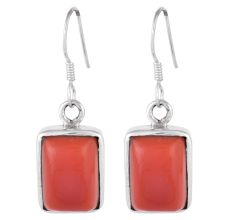 92.5  Sterling Silver Earrings Square Red Carnelian  Natural Stone Earrings
