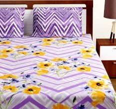 Bombay Dyeing Lavender Orange Floral Abstract 120 TC Cotton Double 1 Bedsheet With 2 Pillow Covers