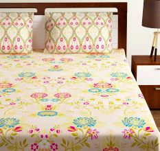 Bombay Dyeing Peach Colorful Floral 120 TC Cotton Double 1 Bedsheet With 2 Pillow Covers