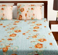 Bombay Dyeing Green Peach Floral 180 TC Cotton Double 1 Bedsheet With 2 Pillow Covers