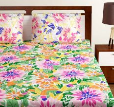 Bombay Dyeing Yellow Multi Colored Floral 180 TC Cotton Double 1 Bedsheet With 2 Pillow Covers