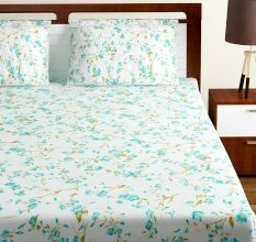 Bombay Dyeing Aqua Floral 180 TC Cotton Double 1 Bedsheet With 2 Pillow Covers