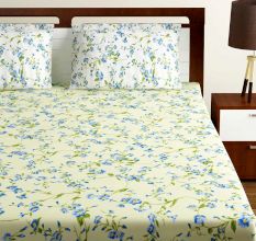 Bombay Dyeing Yellow Floral 180 TC Cotton Double 1 Bedsheet With 2 Pillow Covers