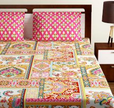 Bombay Dyeing Yellow Abstract Floral 180 TC Cotton Double 1 Bedsheet With 2 Pillow Covers