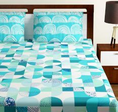Bombay Dyeing Blue Aqua Geometric 180 TC Cotton Double 1 Bedsheet With 2 Pillow Covers