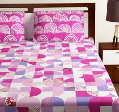 Bombay Dyeing Pink Geometric 180 TC Cotton Double 1 Bedsheet With 2 Pillow Covers